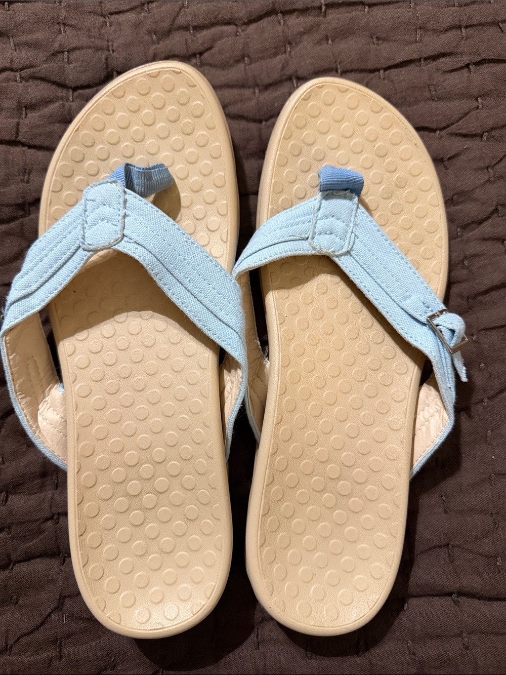 Vionic Light Blue Thong Sandals with Beige Footbed
